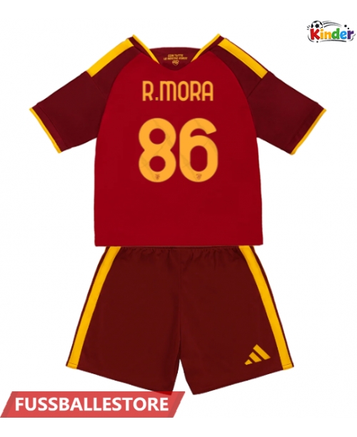 Günstige AS Roma Rodrigo Mora #86 Heimtrikotsatz Kinder 2026-27 Kurzarm (+ Kurze Hosen)